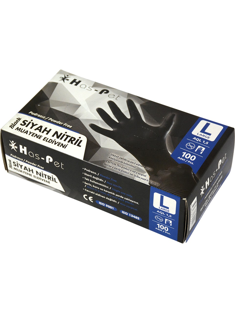 Haspet Siyah Kalın Pudrasız Nitril Eldiven L