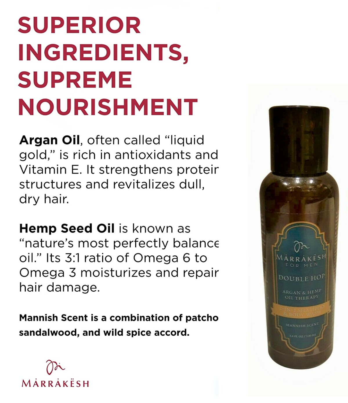 Marrakesh Argan And Hemp Oil Therapy 2-IN-1 Shampoo And Body Wash 100ML