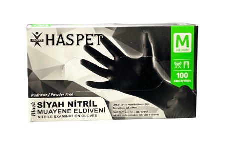 Haspet Kalın Siyah Nitril Pudrasız Eldiven - M