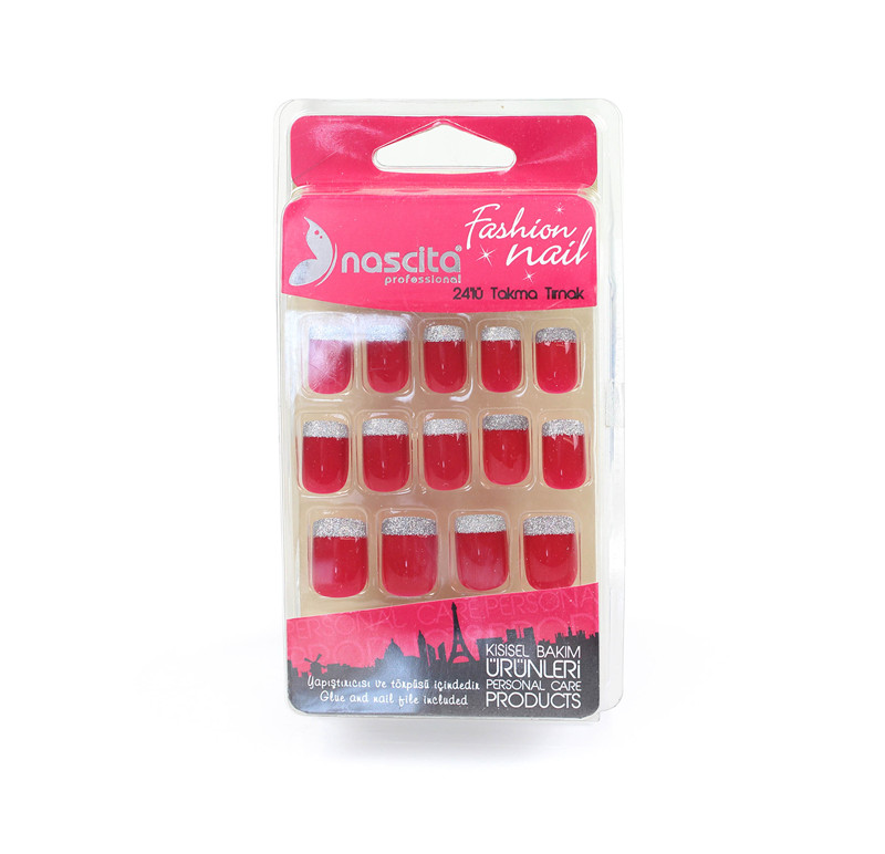 Nascita 24´lü Simli Bordo Gümüş Takma Tırnak 95