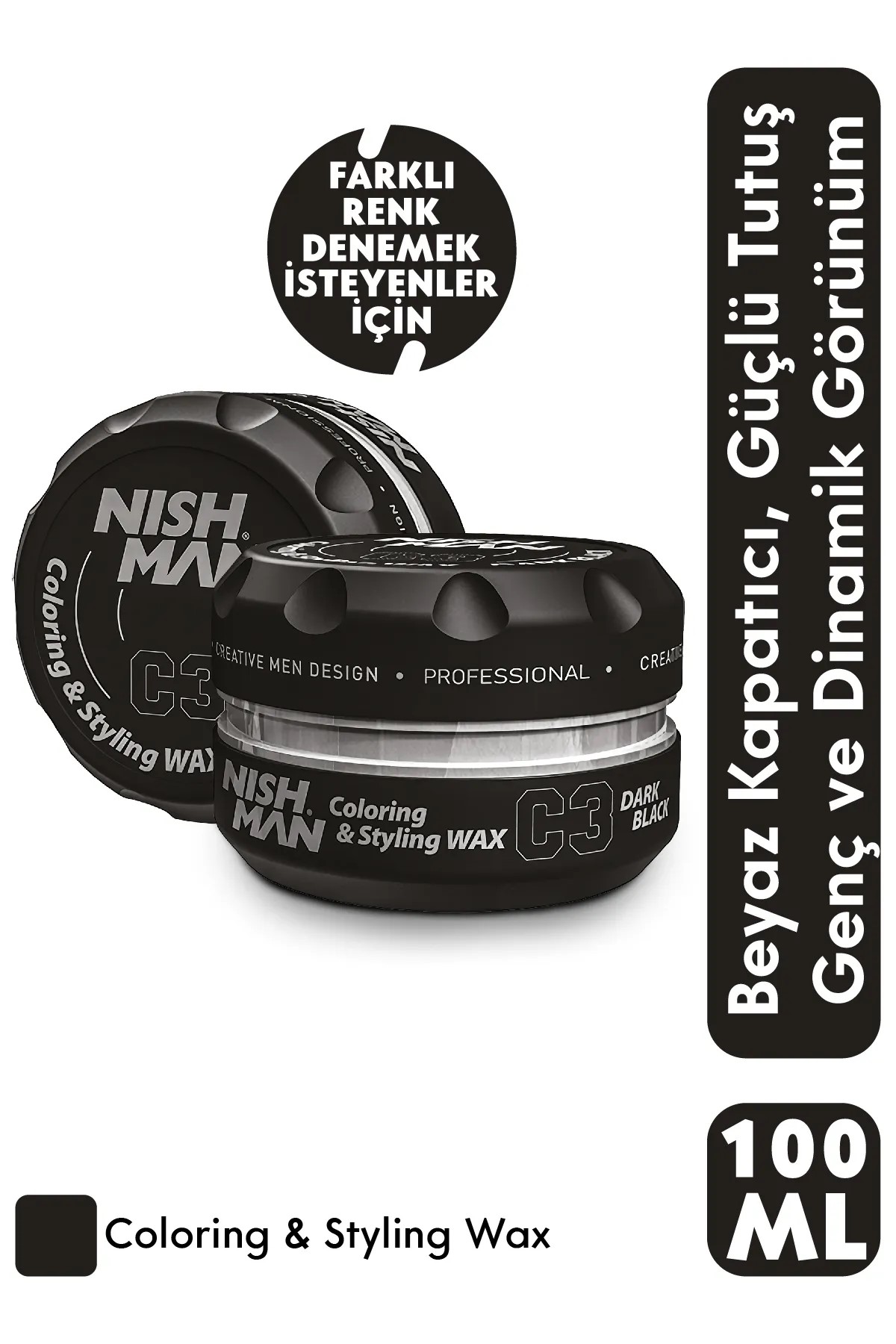 Nıshman C3 Saç Şekillendirici Siyah Wax Doğal Beyaz Kapama 100 Ml