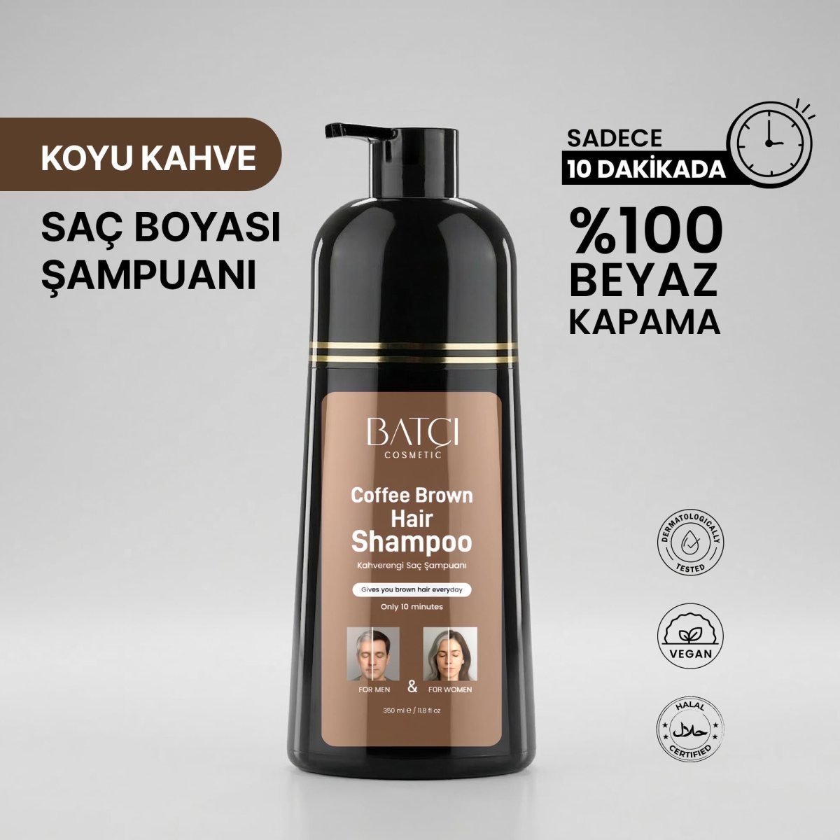 Batçı Beyaz Saçlar İçin Kahve Anında Etkili Saç Boyası Şampuan 350 Ml