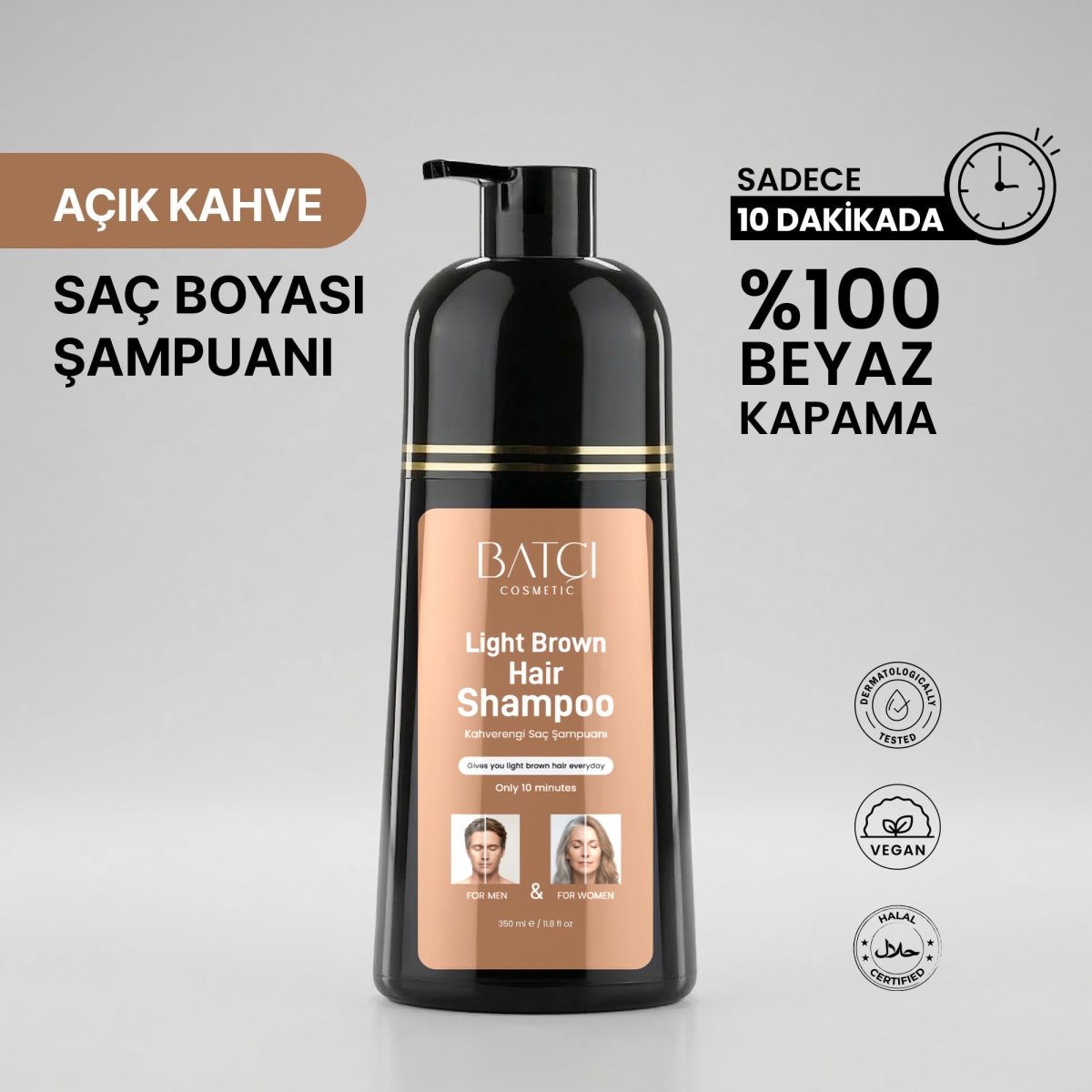 Batçı Beyaz Saçlar İçin Açık Kahve Anında Etkili Saç Boyası Şampuan 350 Ml