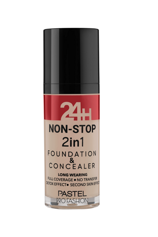 Pastel 24H Non Stop 2in1 Foundation &amp; Concealer Fondöten &amp; Kapatıcı 602 Light Porcelain