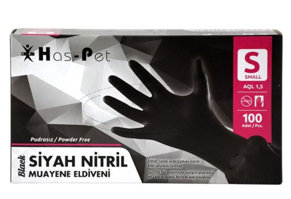 Haspet Siyah Kalın Pudrasız Nitril Eldiven S