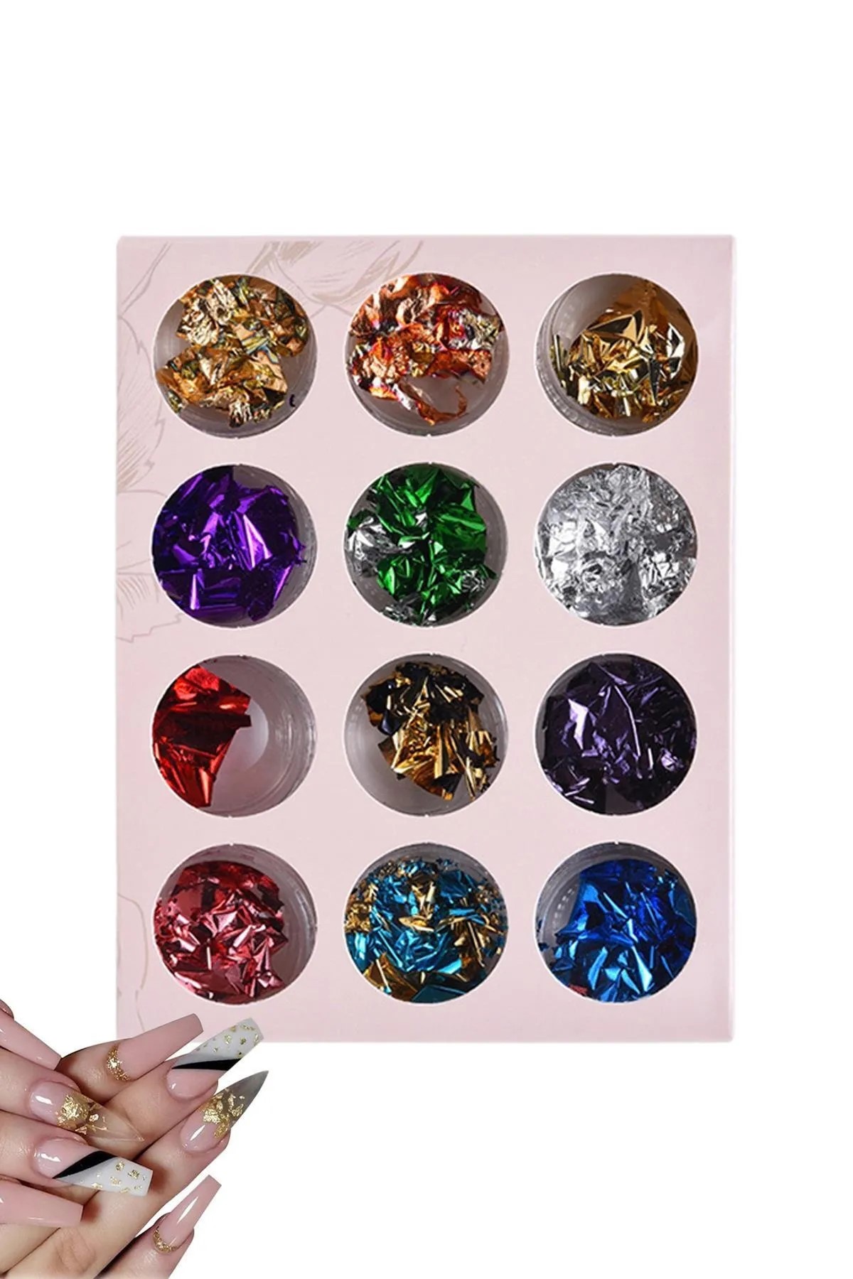 Kozmar Tırnak Süsü Kırık Folyo Renkli 12´li