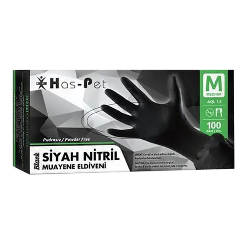 Has-Pet Siyah  Nitril Eldiven Medıum